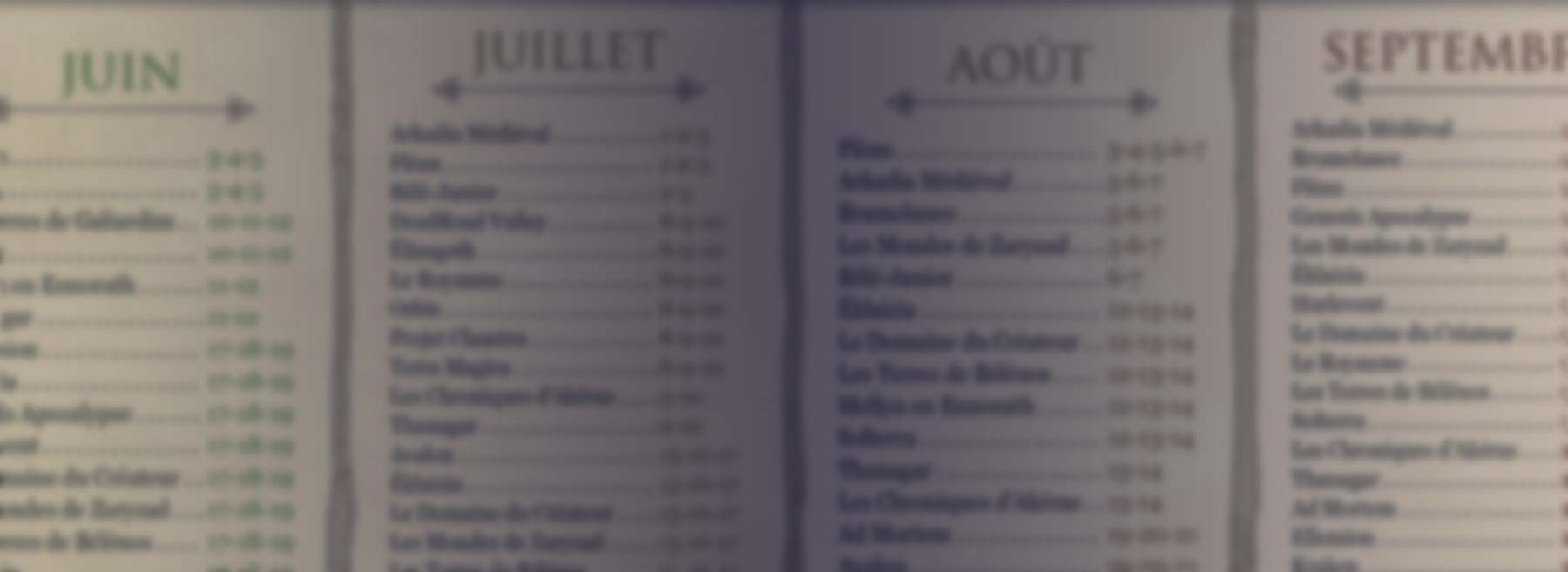 preview of our larp calender for quebec live-action role-playing organizations