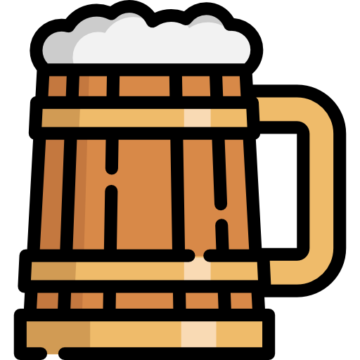 Illustration of a wooden beer mug with foam on a white background