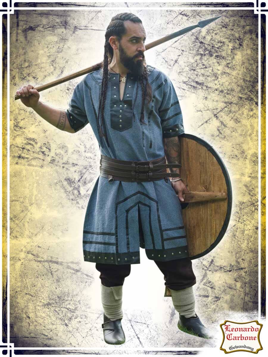 Viking Tunic With Genuine Leather Applications Blue -  Hong Kong