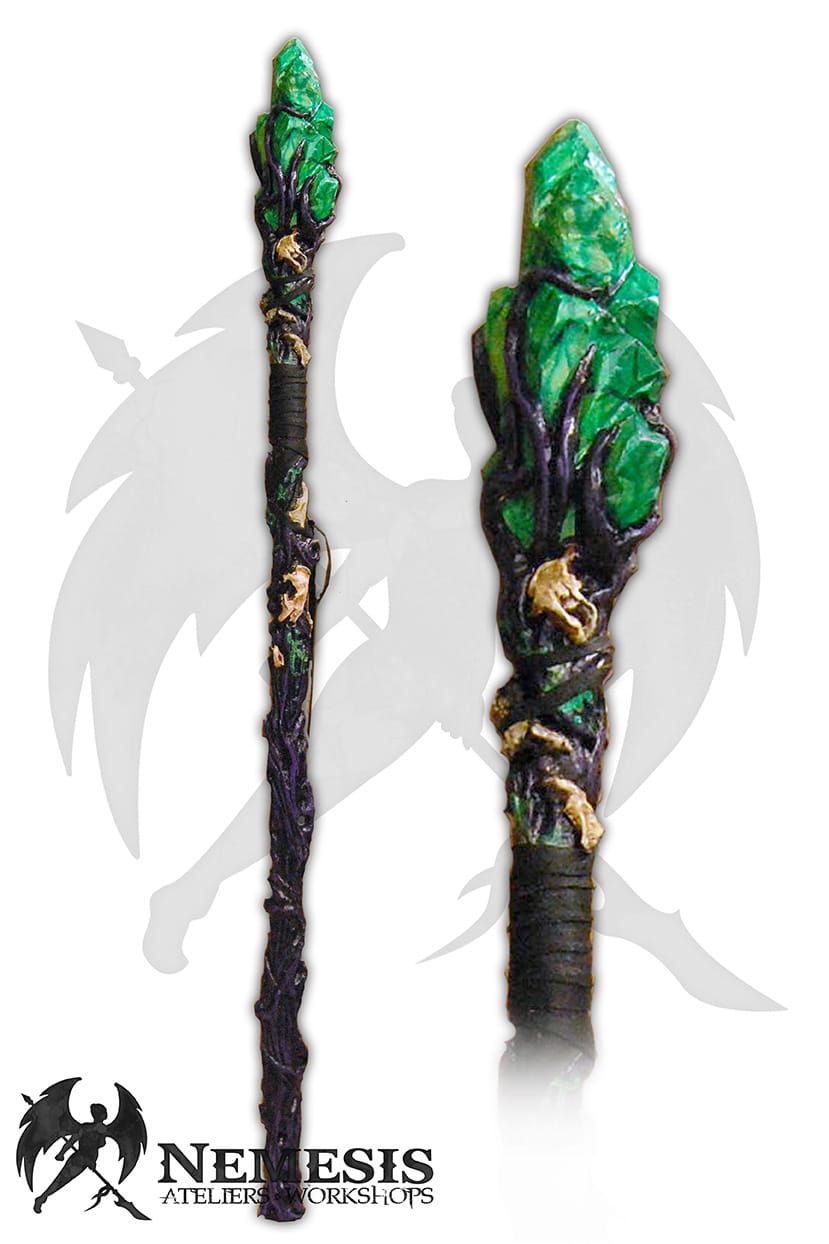 Custom LARP Necromancer Staff Green Gem