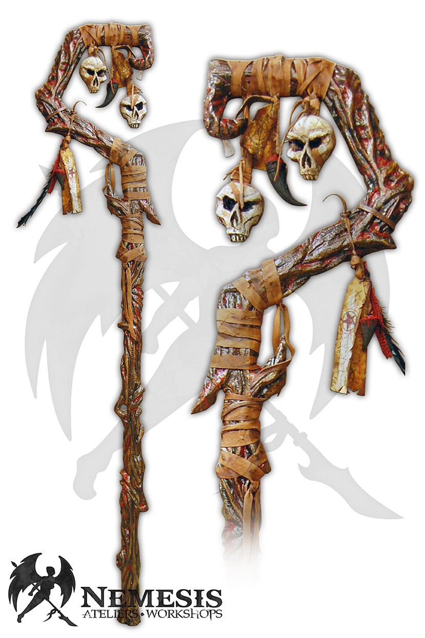 Custom LARP Necromancer Staff Skull Blood