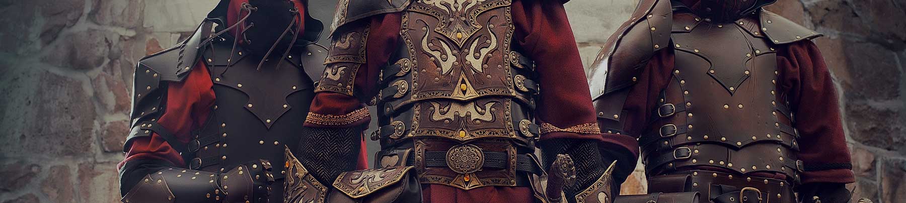 Banner with our 3 Custom LARP Leather Armor to show our levels of details