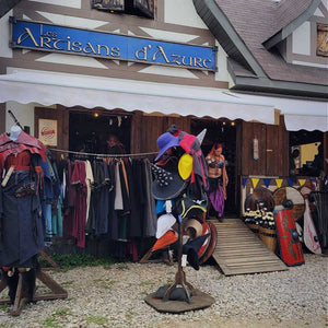 medieval store at Bicolline the biggest larp in Canada. Costumes to sell in a Renaissance Faire booth