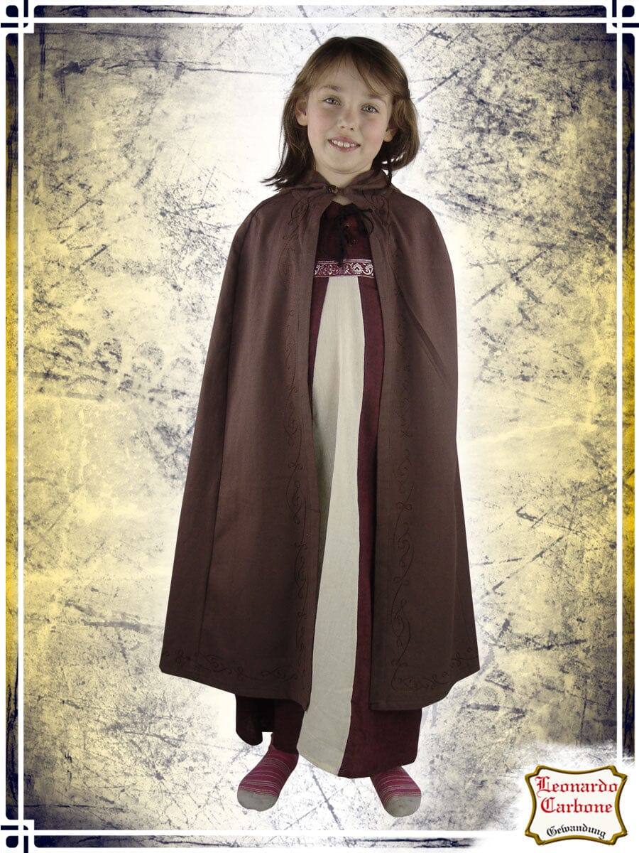 Kid Cotton Cape with Embroidery Youth Capes Leonardo Carbone Brown 