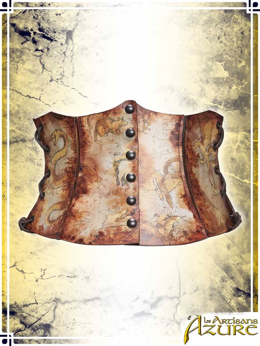 Long Corset Belt Manuscript – Fantastic Bestiary Corsets & Large Belts Les Artisans d'Azure 