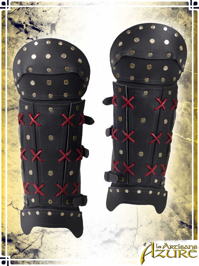 Samurai Greaves Leather Greaves Les Artisans d'Azure Black|Red 