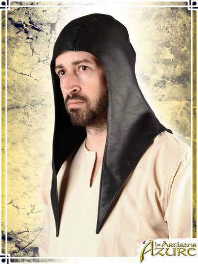 Leather Long Hood Leather Hats Les Artisans d'Azure Black 