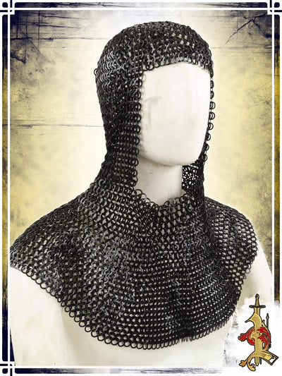 Flat Butted Rings Chainmail Coif – 10mm 16ga – Black Chainmail Coifs Lord of Battles 