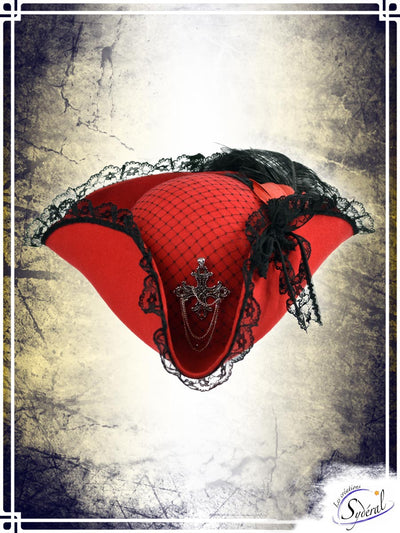 Lady Tricorn Coifs & Hats Créations Sydéral Red Medium Wool Felt