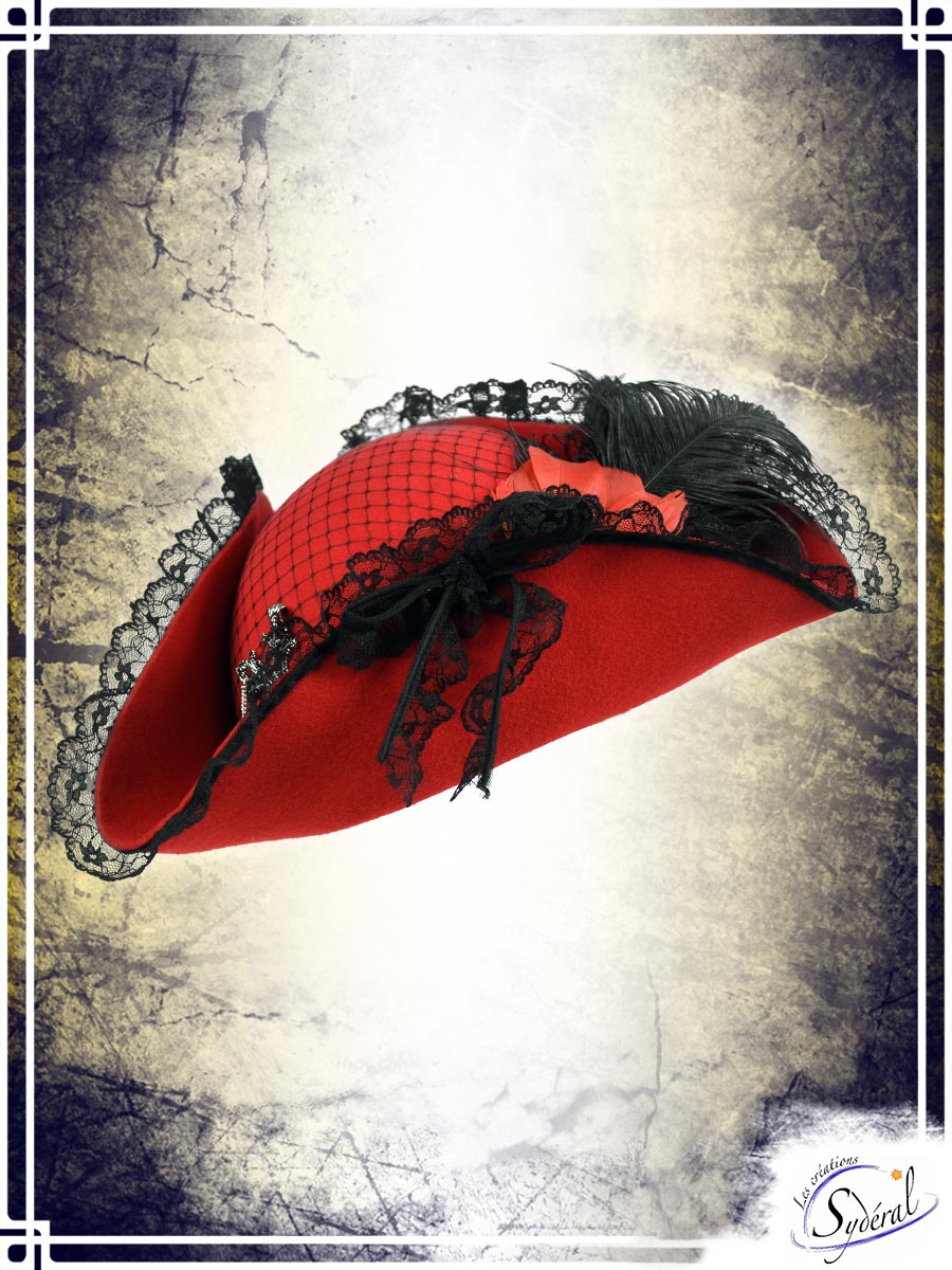 Lady Tricorn Coifs & Hats Créations Sydéral Red Small Wool Felt