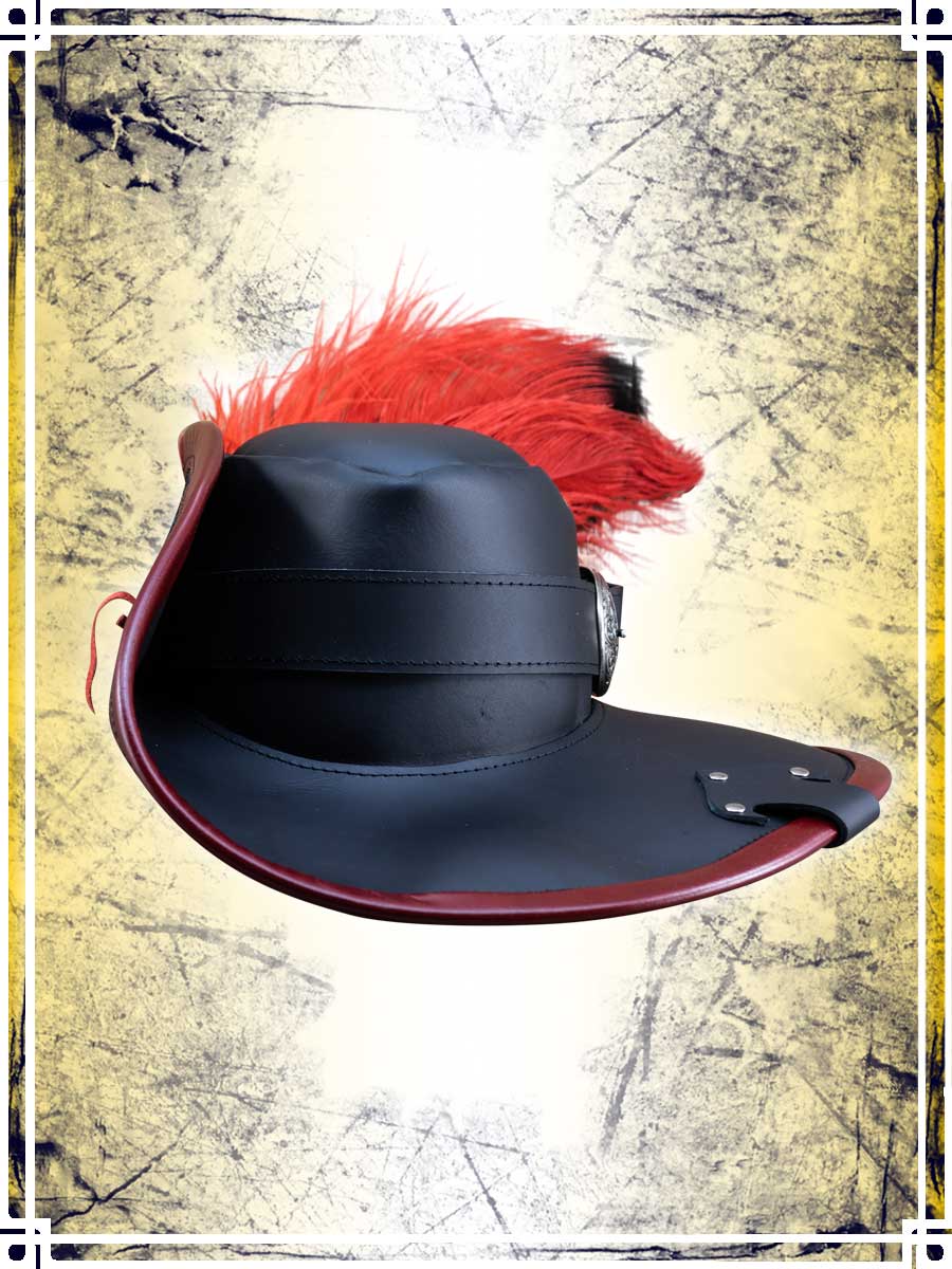 Musketeer's hat - Buckle Leather Hats Les Artisans d'Azure Black|Red 