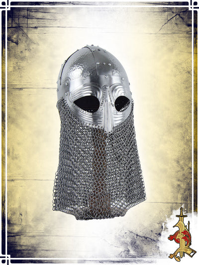 Viking Vendel Helm with Hammered Detail and Camail 18ga - LB Plate Helmets Lord of Battles 