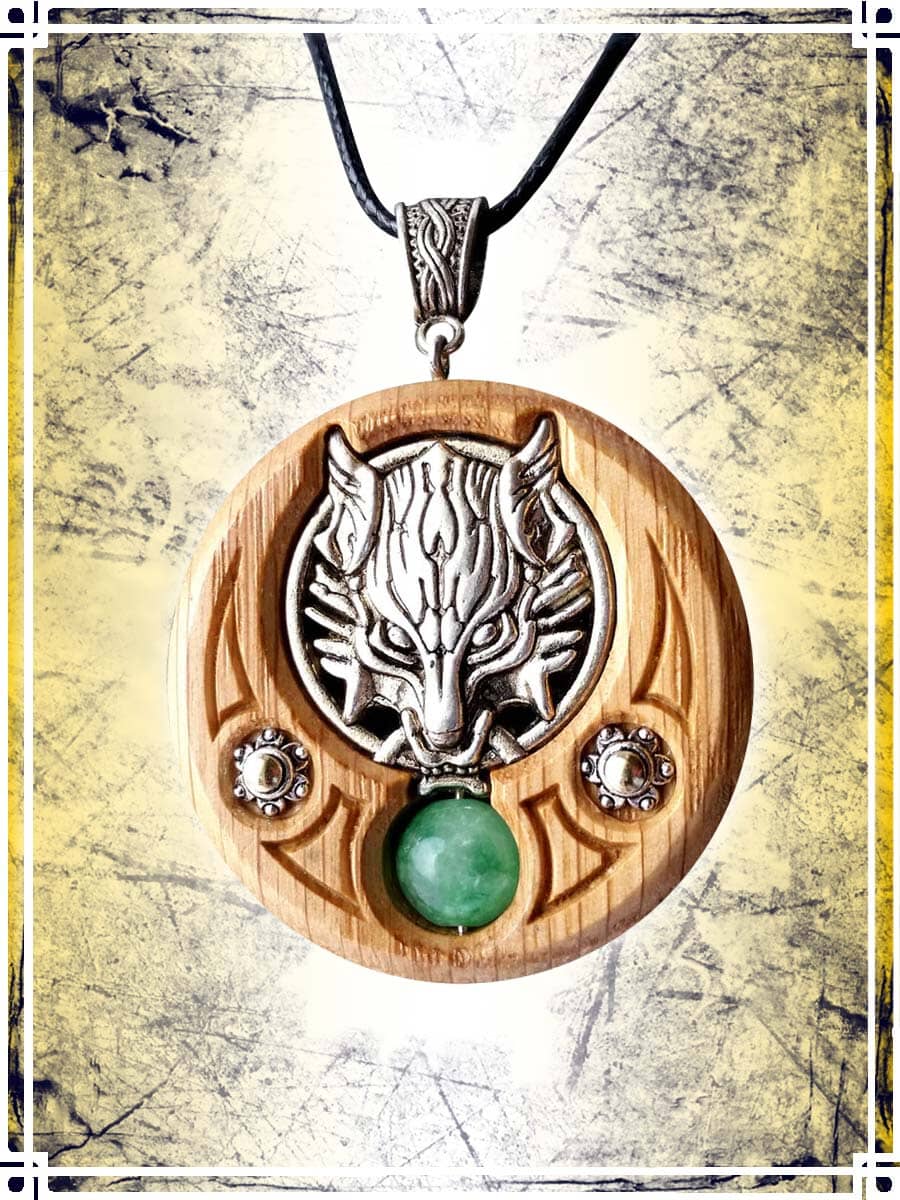 Wolf Head Necklace - Aventurine Jewelry Bijouterie Curra Celtic 